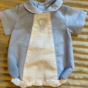 Vintage Blue and White Baby Onesie with Embroidery
